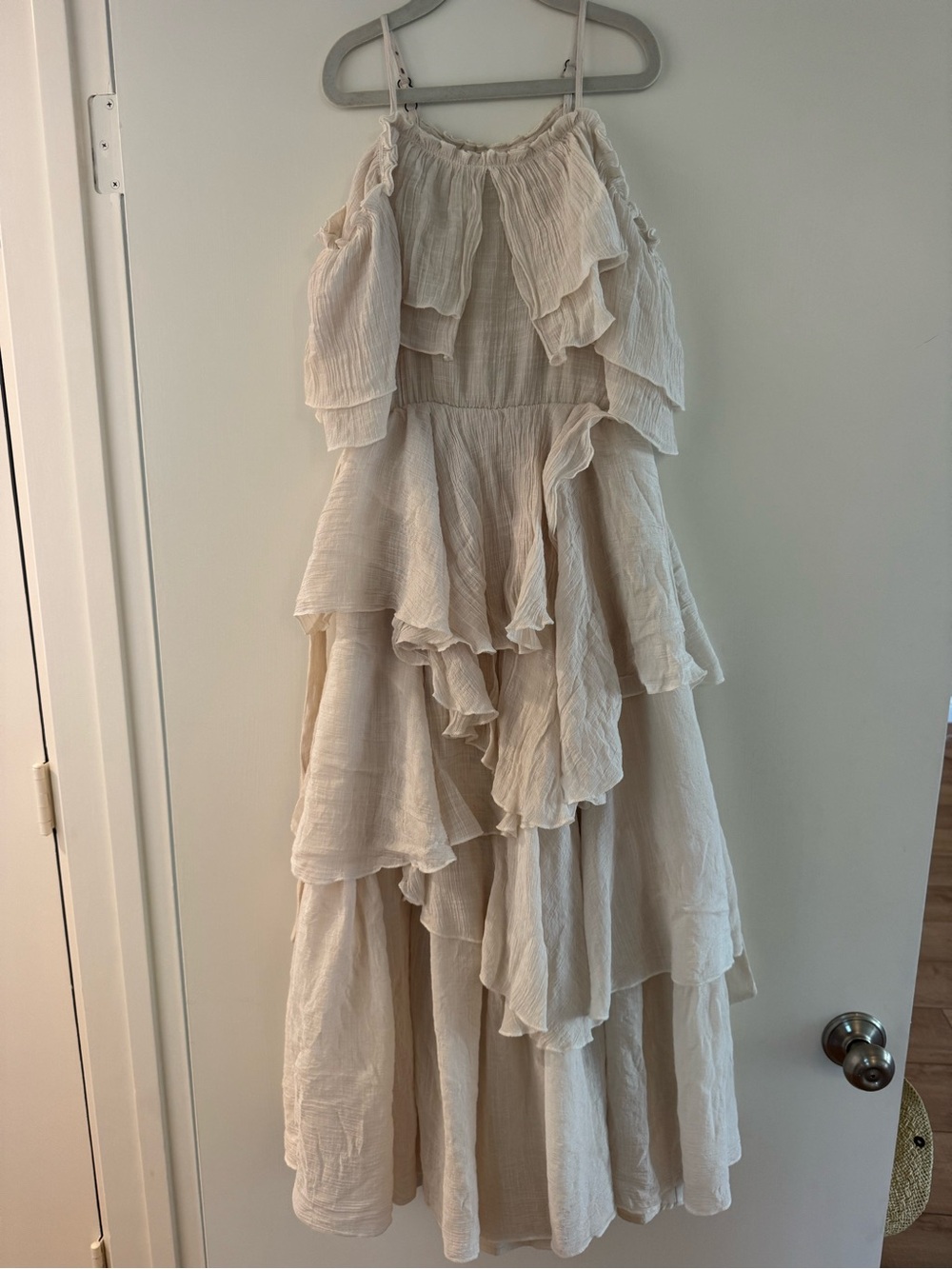 Cream Layered Ruffle Maxi Dress